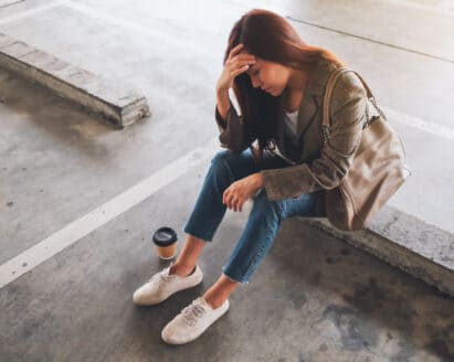 Woman Stressed Out In Parking Lot