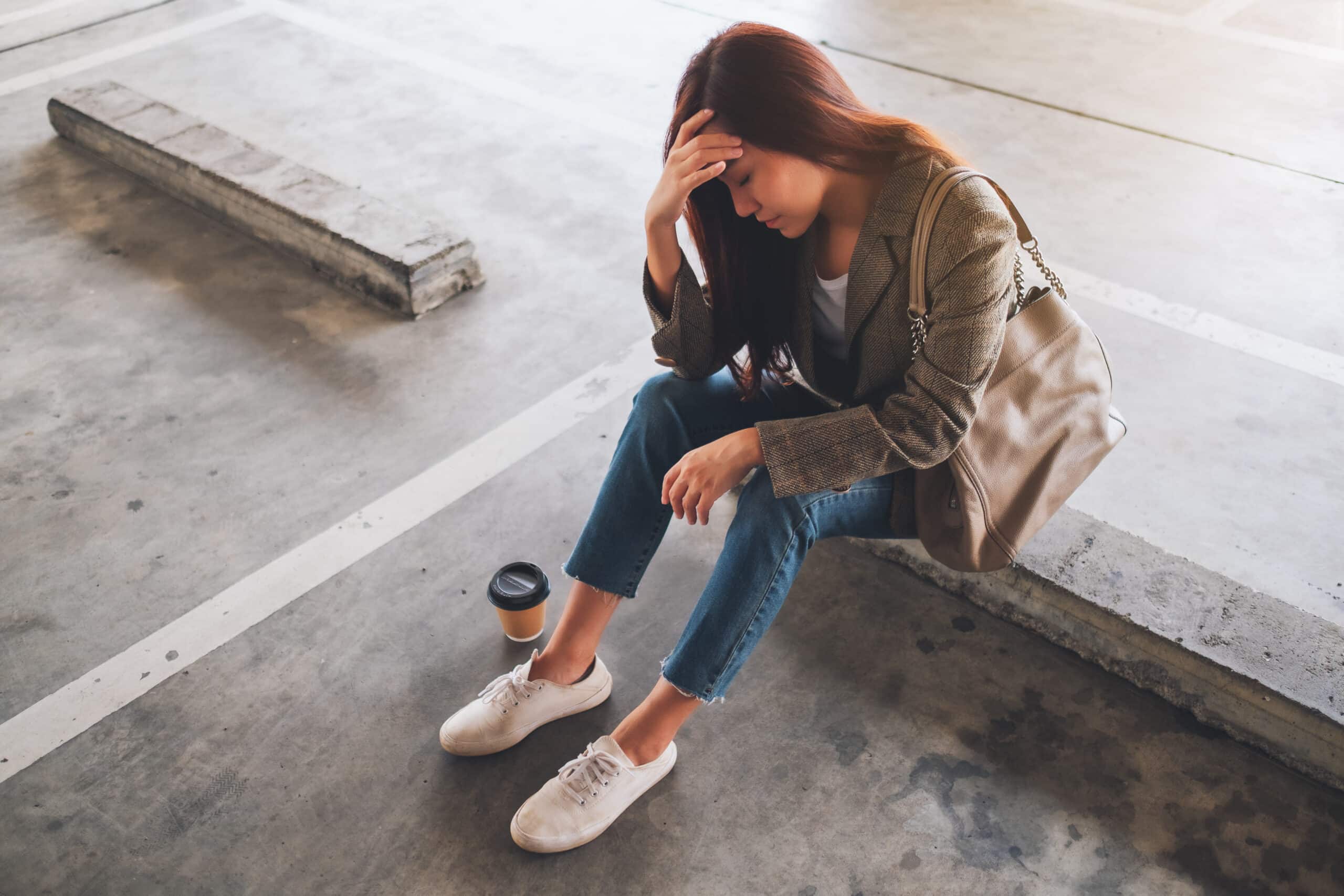 Woman Stressed Out In Parking Lot